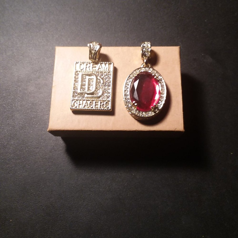 Two Piece Golden Medallion Pendant Set